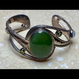 Sajen 925 Green Jade Cuff Bracelet